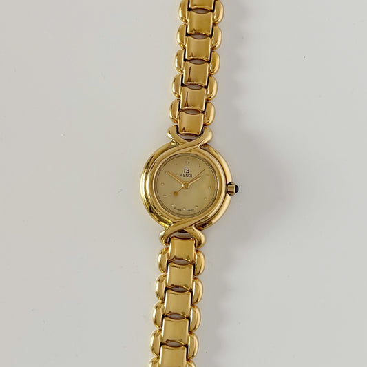 Fendi 1990s Round Dial Gold Plated Watch