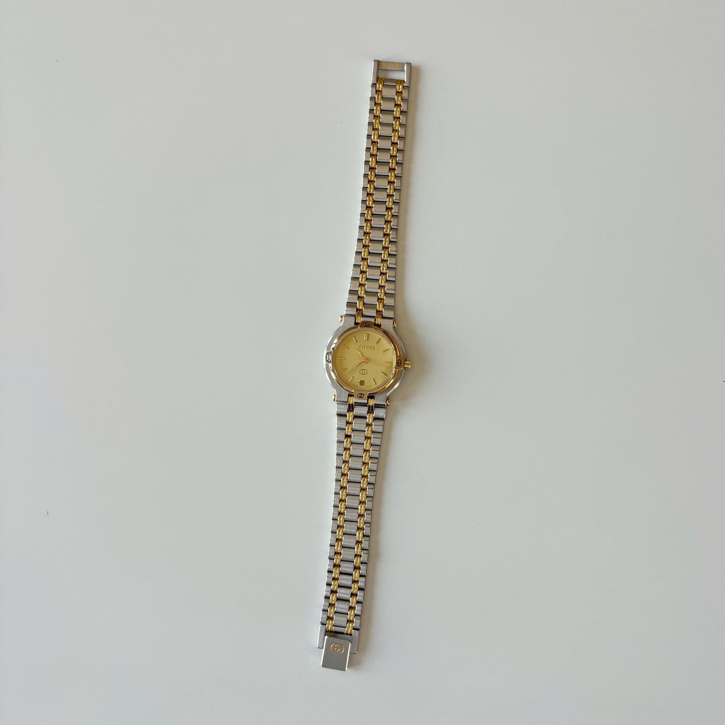 Gucci 1990s Date Round Dial Two Tone Gold Plated Watch