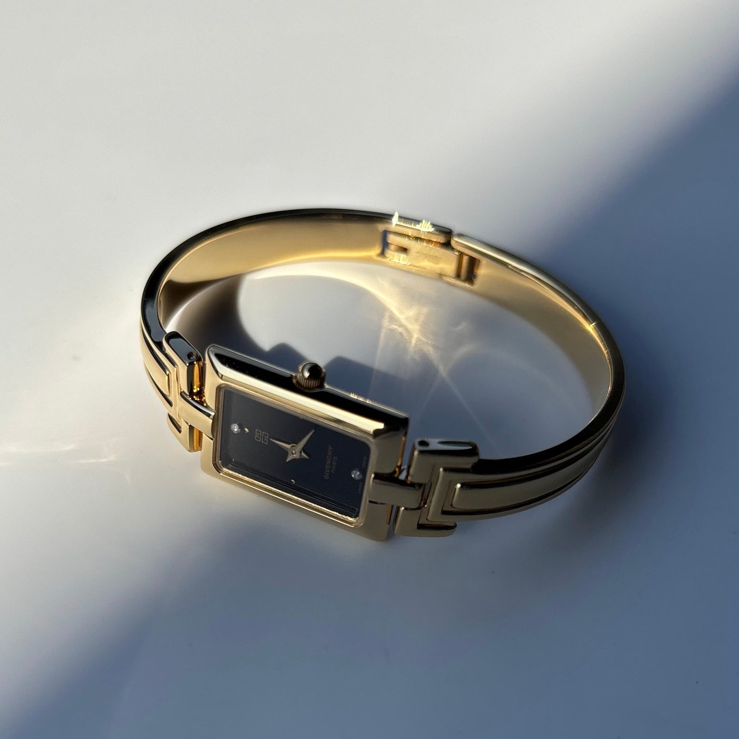 Givenchy 1990s Black Dial Gold Plated Bangle Watch