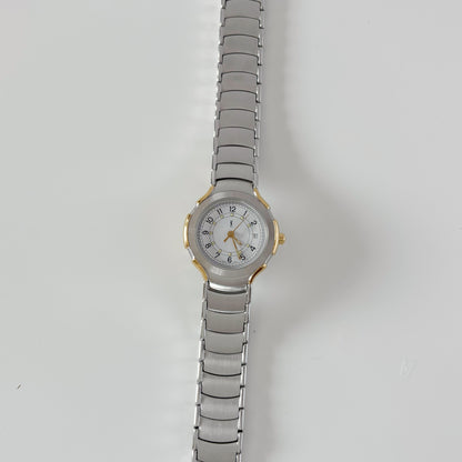 Yves Saint Laurent 1990s Round Dial Date Two-Tone Gold-Plated Watch