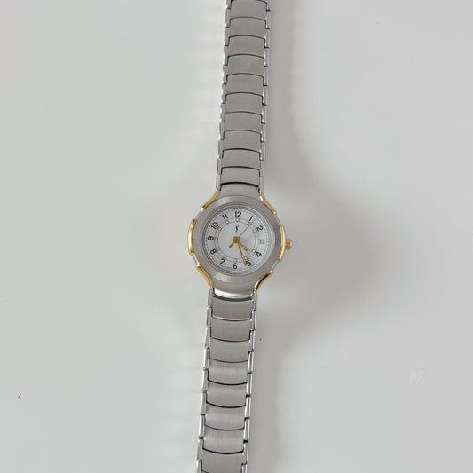 Yves Saint Laurent 1990s Round Dial Date Two-Tone Gold-Plated Watch