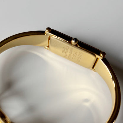 Gucci 1990s Seashell Rectangular Dial Gold Plated Bangle Watch