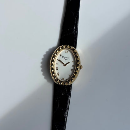 Dior 1990s Baignoire Gold Plated Leather Watch