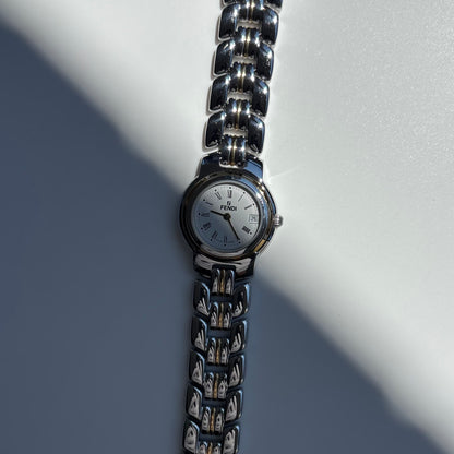 Fendi 1990s Date Round Dial Two Tone Watch