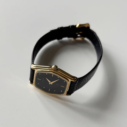 Celine 1980s Black Dial Gold Plated Watch