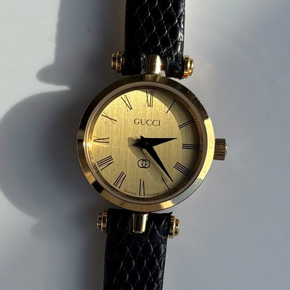 Gucci 1990s Round Dial Gold Plated Watch