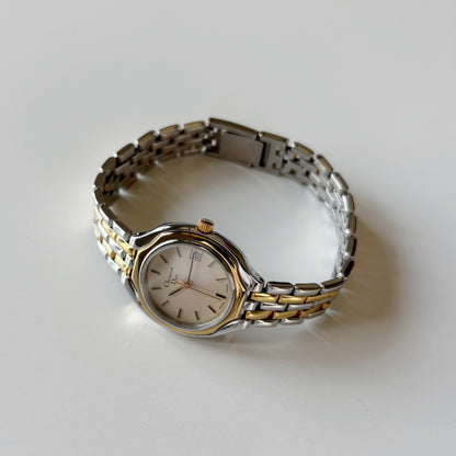 Dior 1990s Date Round Dial Two Tone Gold Plated Watch