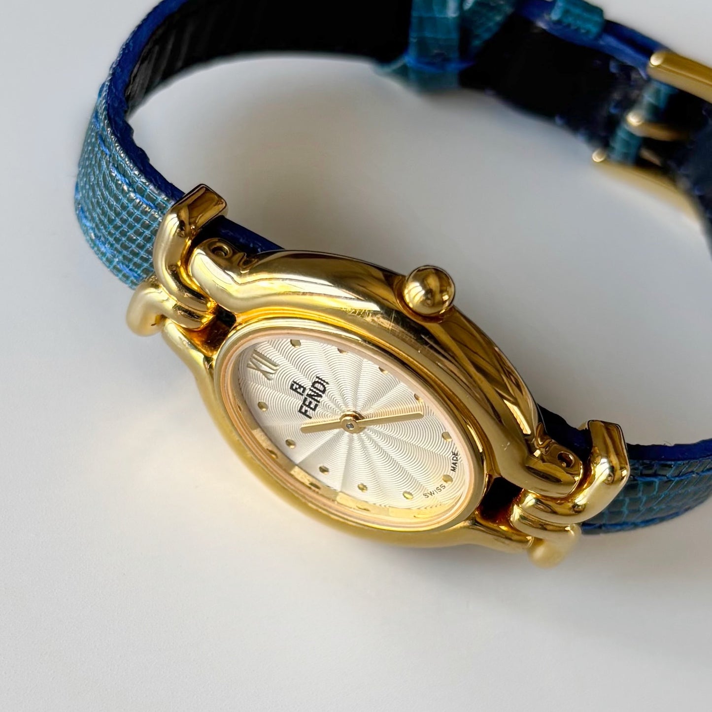 Fendi 1990s Interchangeable Strap Gold Plated Watch with 5 straps, case