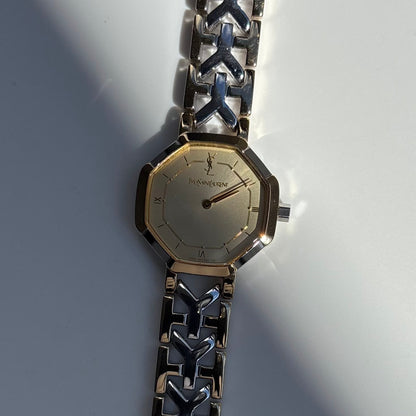 Yves Saint Laurent 1990s Octagon Gold Plated Two Tone Watch