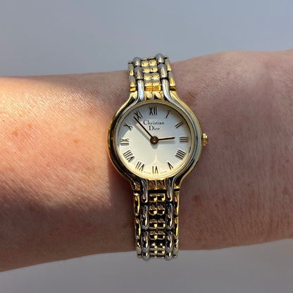 Dior 1990s Round Dial Two Tone Watch