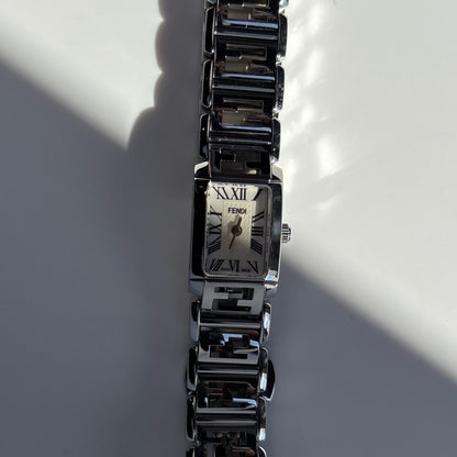 Fendi 1990s Seashell Dial Tank Stainless steel Watch