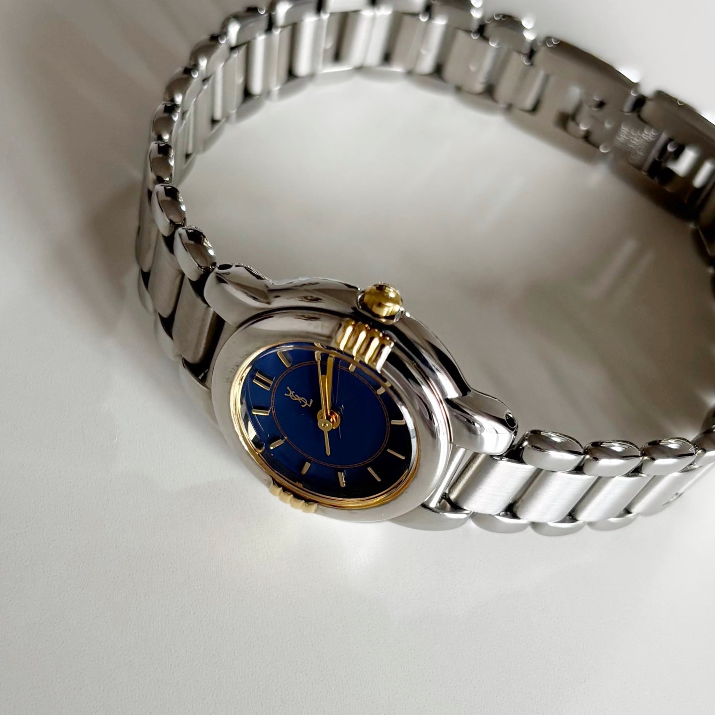 Yves Saint Laurent 1990s Navy Dial Two Tone Watch
