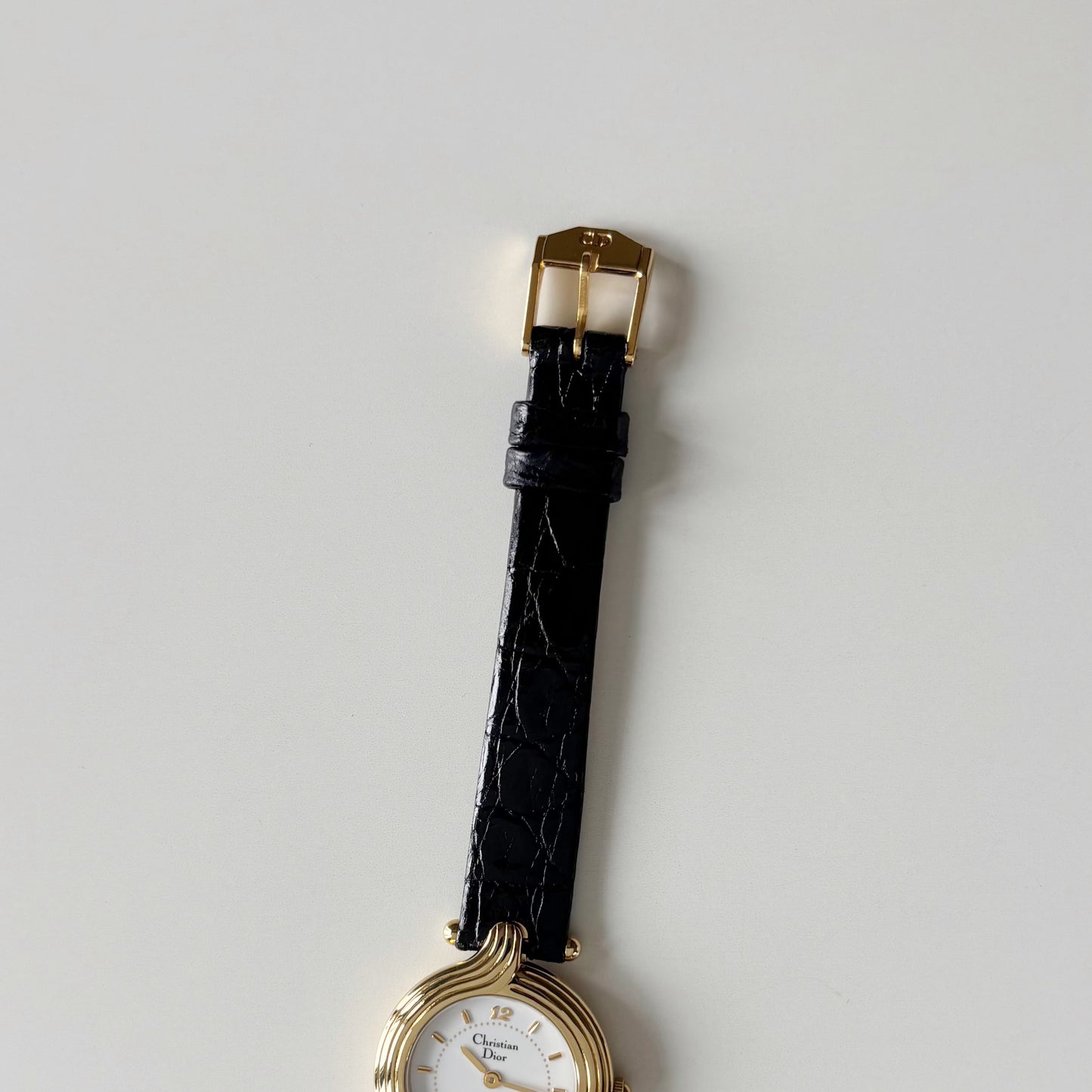Dior 1990s Round Dial Interchangeable strap Gold Plated Watch with 3 straps, case