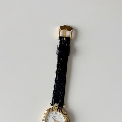 Dior 1990s Round Dial Interchangeable strap Gold Plated Watch with 3 straps, case