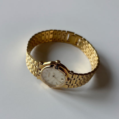 Gucci 1990s Cream Dial Date Gold Plated Watch