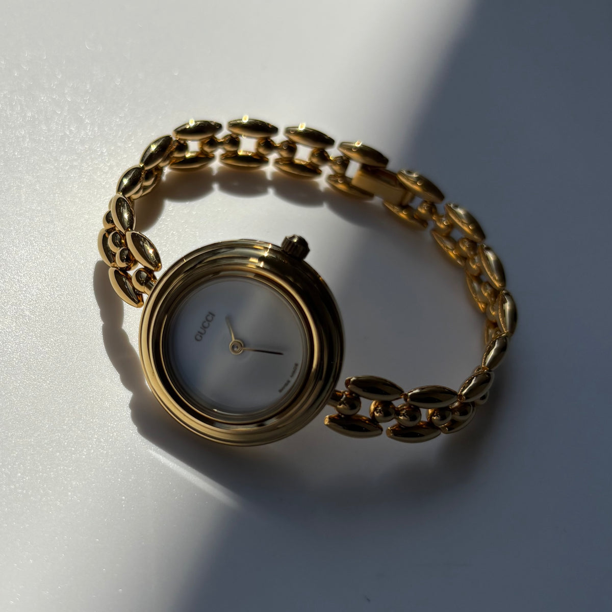 Gucci 1990s Interchangeable Bezel Gold Plated Rice Chain Watch with 6 bezels, case (160mm)