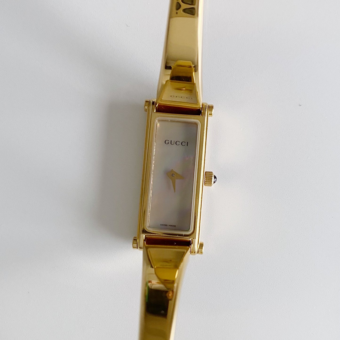 Gucci 1990s Seashell Dial Gold Plated Bangle Watch
