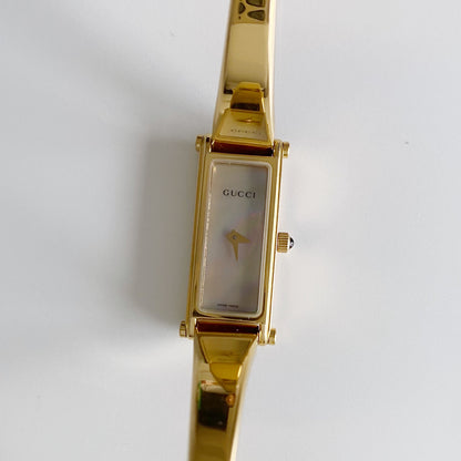 Gucci 1990s Seashell Dial Gold Plated Bangle Watch