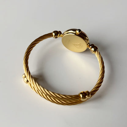 Gucci 1990s Black Dial Gold Plated Cable Bangle Watch