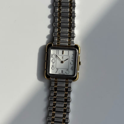 Yves Saint Laurent 1990s Square Dial Two Tone Watch