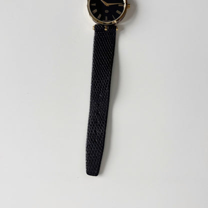 Gucci 1980s Round Black Dial Gold-Plated Watch (Large)