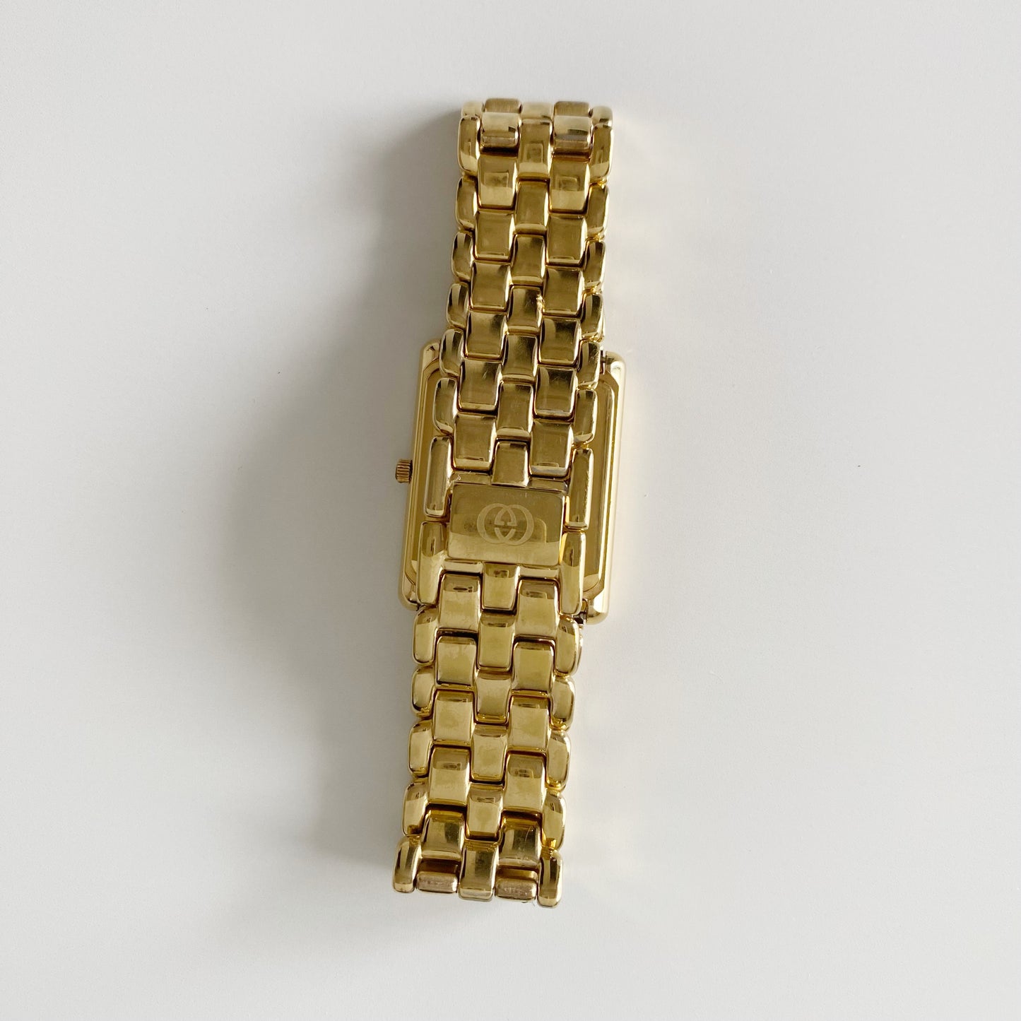 Gucci 1990s Black Dial Tank Gold Plated Watch (Large)