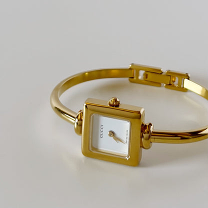 Gucci 1990s Square Dial Gold Plated Bangle Watch