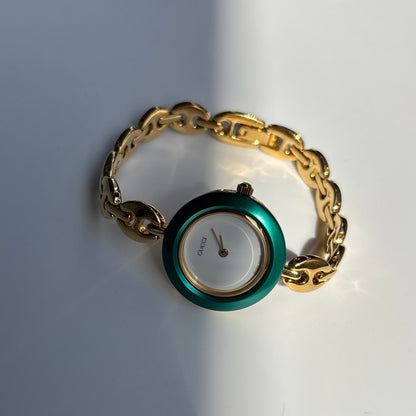 Gucci 1990s Interchangeable Bezel Gold Plated Chain Watch with 6 bezels, case (165mm)
