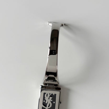 Yves Saint Laurent 1990s Black Dial Silver Bangle Watch