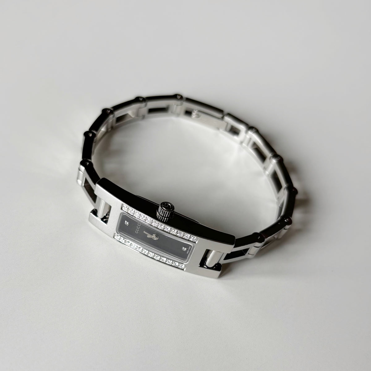 Gucci 1990s Black Dial Rectangular Stainless Steel Watch