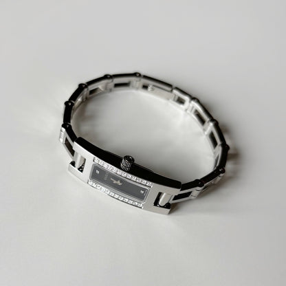 Gucci 1990s Black Dial Rectangular Stainless Steel Watch