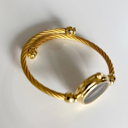 Gucci 1990s Black Dial Gold Plated Cable Band Bangle Watch