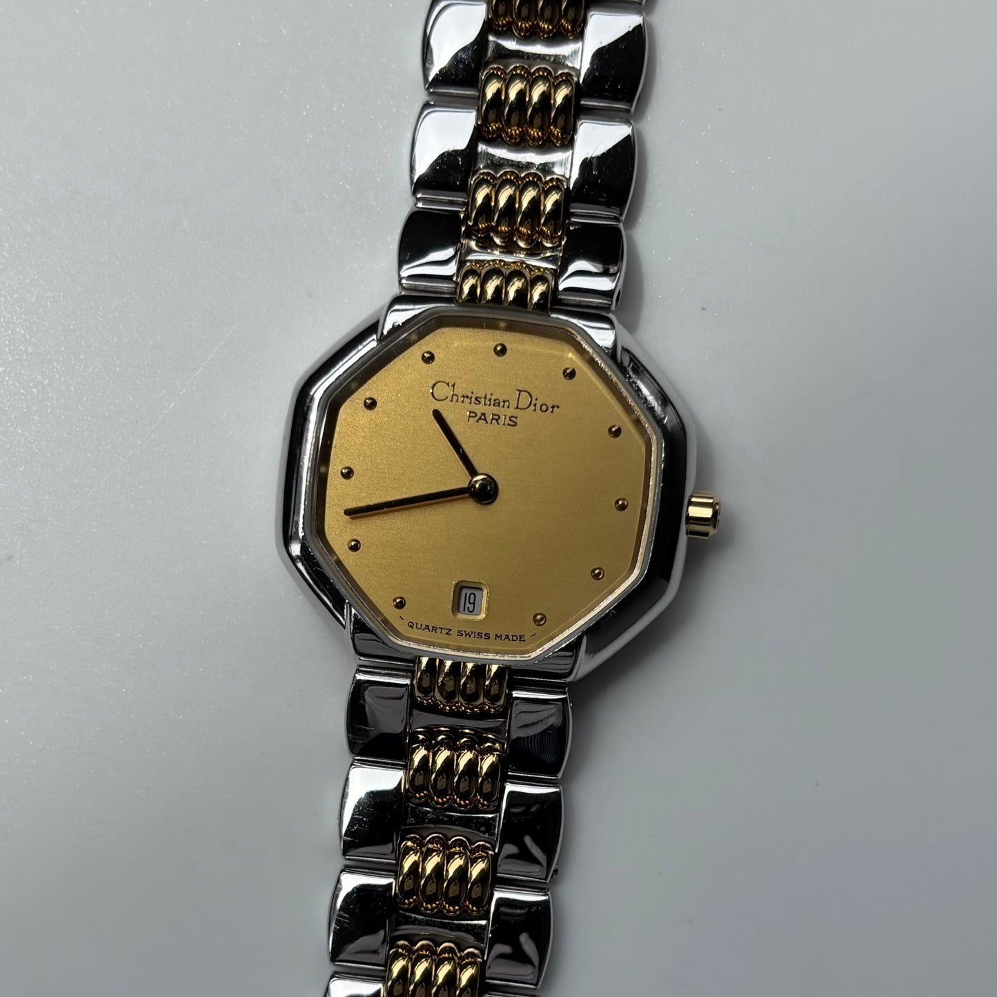 Dior 1990s Octagon Two Tone Gold Plated Watch