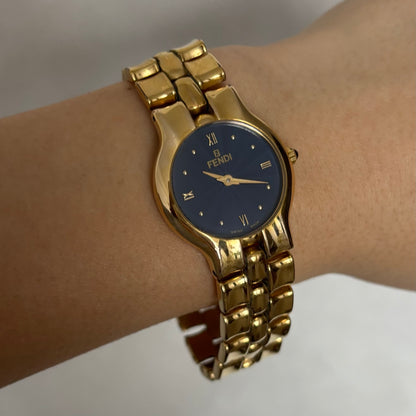 Fendi 1990s Navy Dial Gold Plated Watch