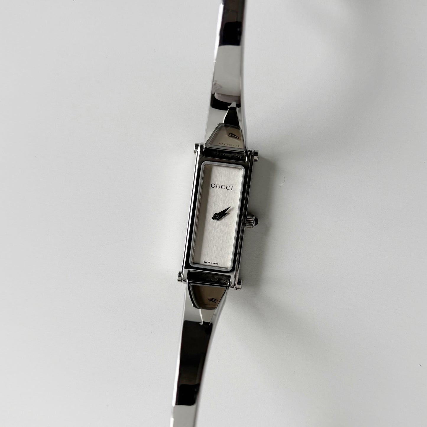 Gucci 1990s Rectangular Dial Silver Bangle Watch