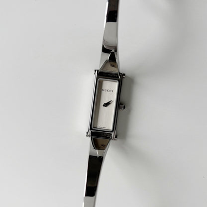 Gucci 1990s Rectangular Dial Silver Bangle Watch