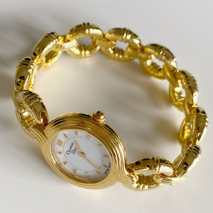 Dior 1990s Round Dial Gold Plated Watch