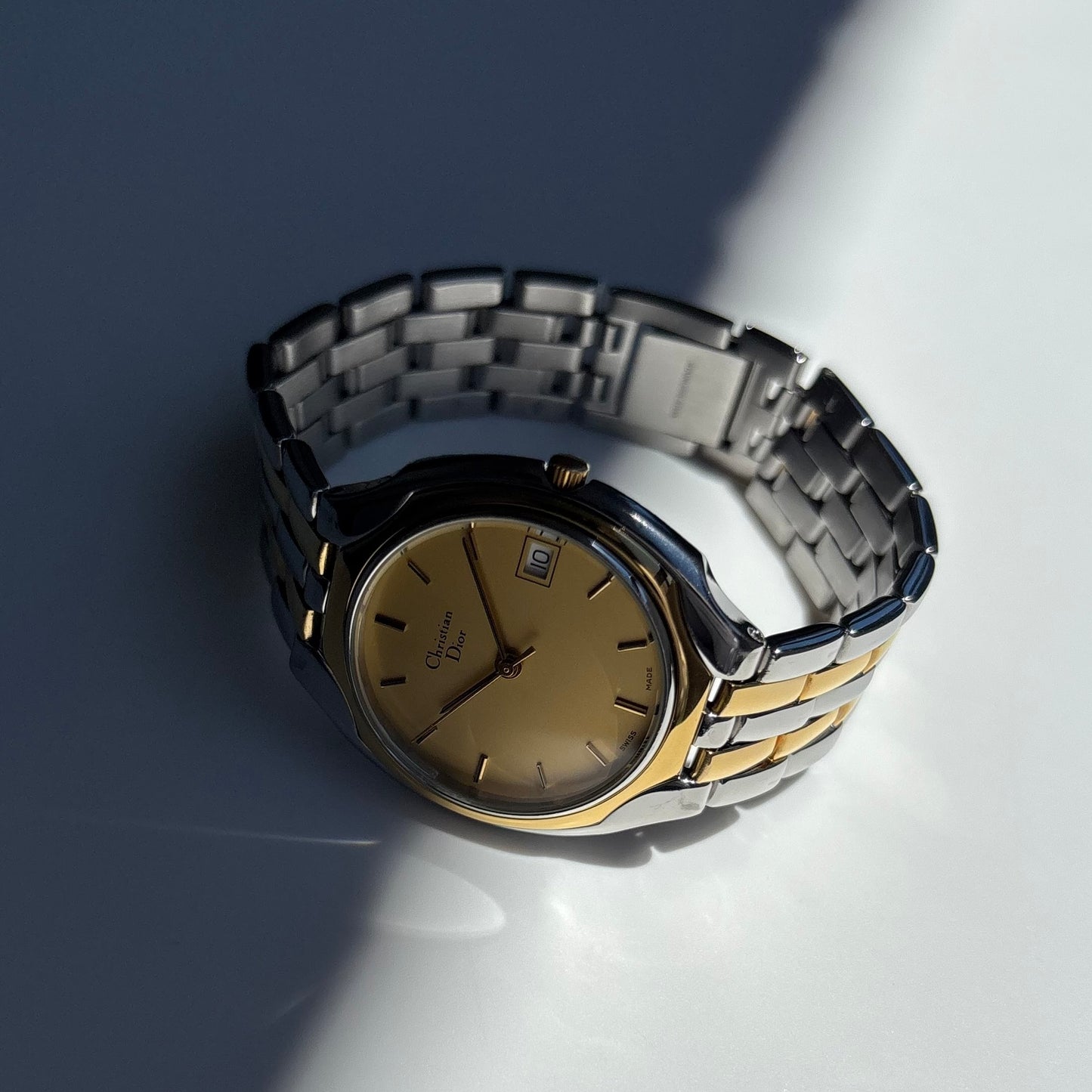Dior 1990s Date Round Dial Gold Plated Two Tone Watch (Large)