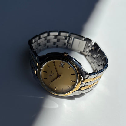 Dior 1990s Date Round Dial Gold Plated Two Tone Watch (Large)