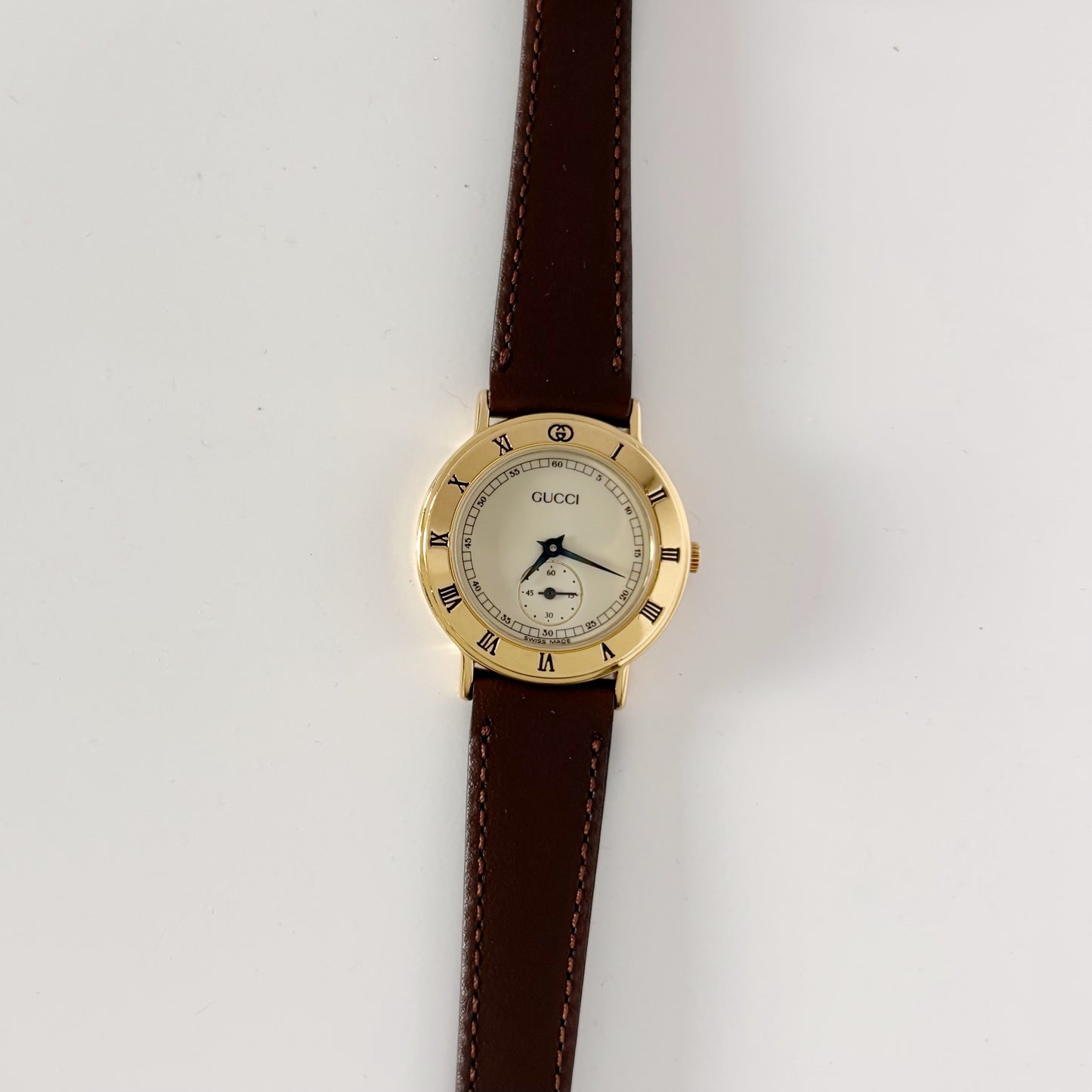 Gucci 1990s Sub second Round Dial Watch