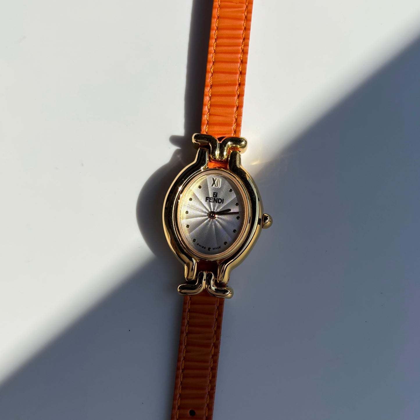 Fendi 1990s Interchangeable Belt Gold Plated  Watch with 5 belts, case