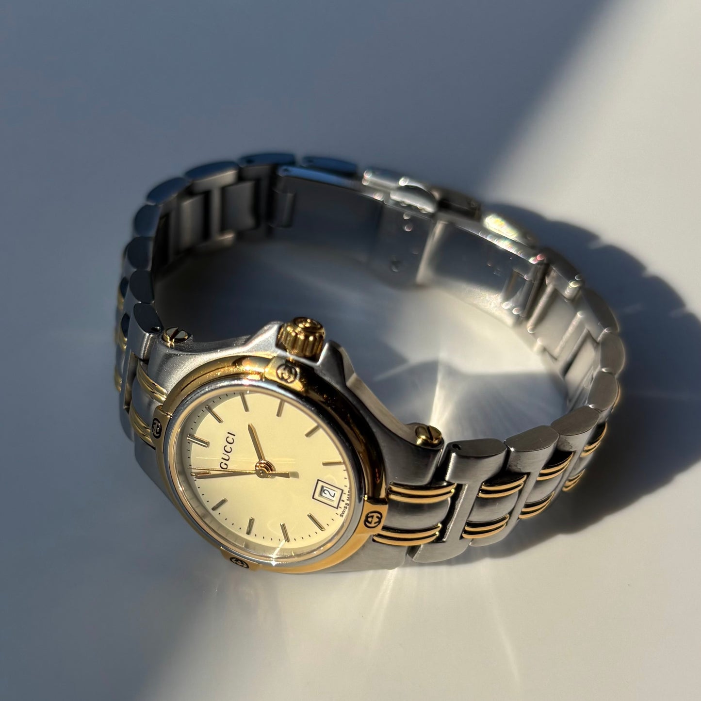 Gucci 1990s Date Round Dial Two Tone Watch