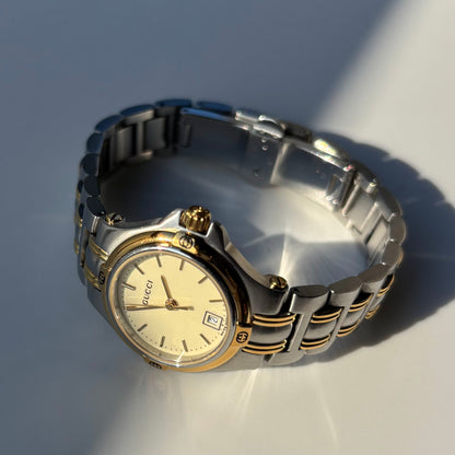 Gucci 1990s Date Round Dial Two Tone Watch