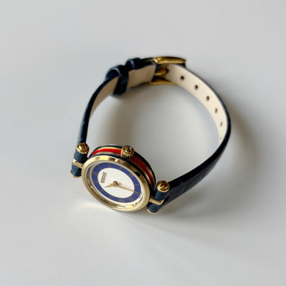 Gucci 1990s Sherry Round Dial Blue Watch