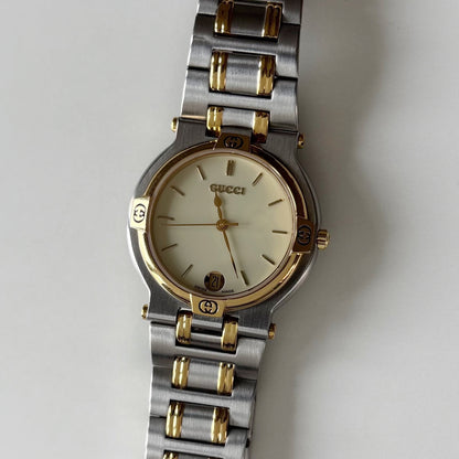 Gucci 1990s Date Round Dial Two Tone Watch (Large)