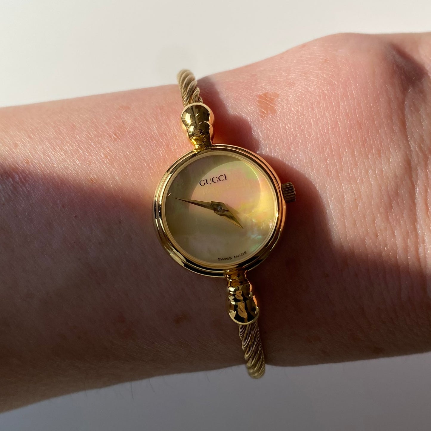 Gucci 1990s Seashell Dial Gold Plated Bangle Watch