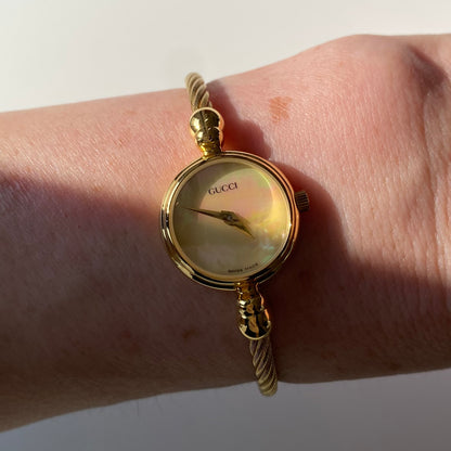 Gucci 1990s Seashell Dial Gold Plated Bangle Watch