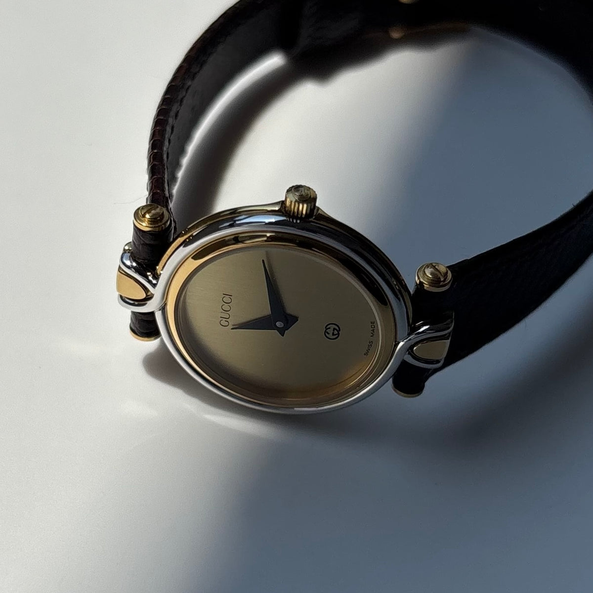 Gucci 1990s Gold Round Dial Two Tone Gold Plated Watch