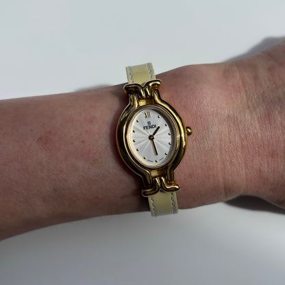 Fendi 1990s Interchangeable Strap Gold-Plated Watch with 9 Straps and Case