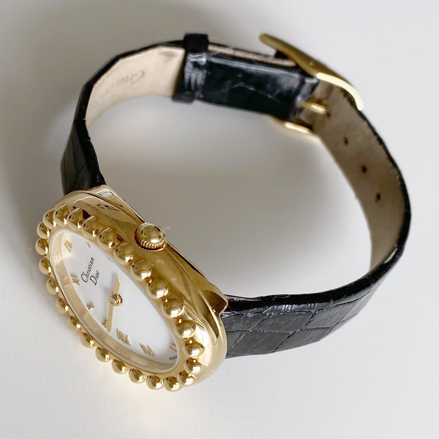 Dior 1990s Baignoire Gold Plated Leather Watch
